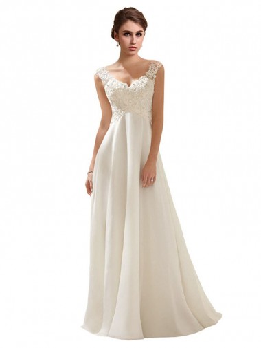Sleeveless Ivory Low Back A-Line Soft Chiffon & Lace V-Neck Wedding Dress Mississauga