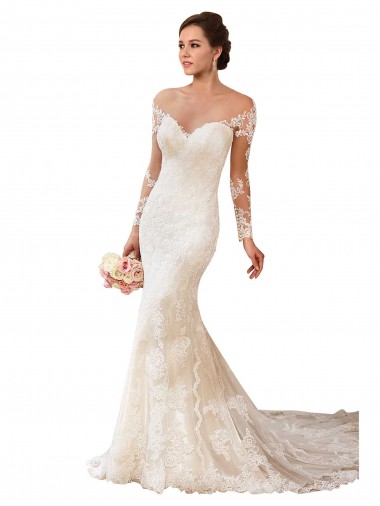 Long Sleeves Ivory Mermaid Sweetheart Wedding Gowns Mississauga