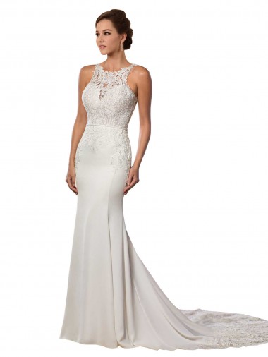 Sleeveless Ivory V-Back Sheath High Neck Modern Wedding Dress Mississauga