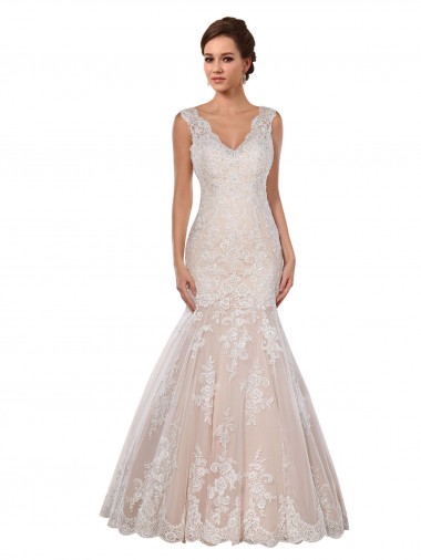 Sleeveless Ivory & Champagne Mermaid V-Neck Modern Wedding Dress Mississauga