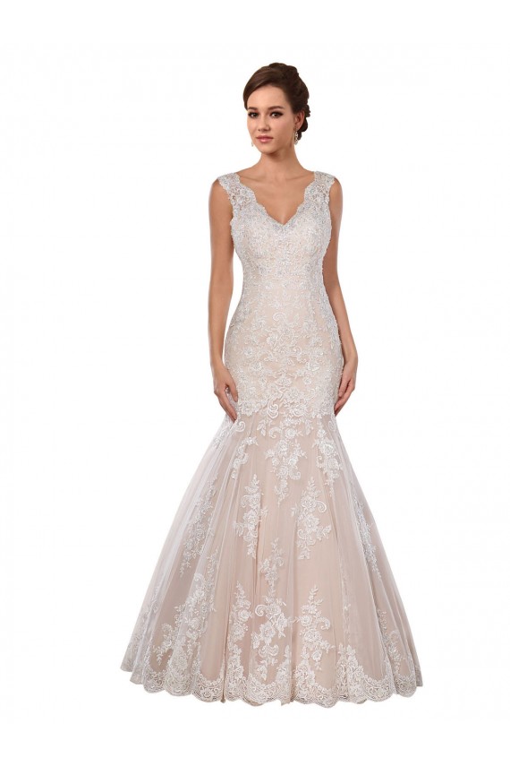 Sleeveless Ivory & Champagne Mermaid V-Neck Modern Wedding Dress Mississauga