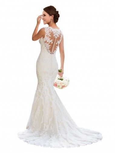 Sleeveless White Mermaid V-Neck Wedding Dress Mississauga