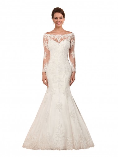 Long Sleeves Ivory Mermaid Bateau Neck Sexy Wedding Dress Mississauga