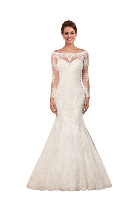 Long Sleeves Ivory Mermaid Bateau Neck Sexy Wedding Dress Mississauga
