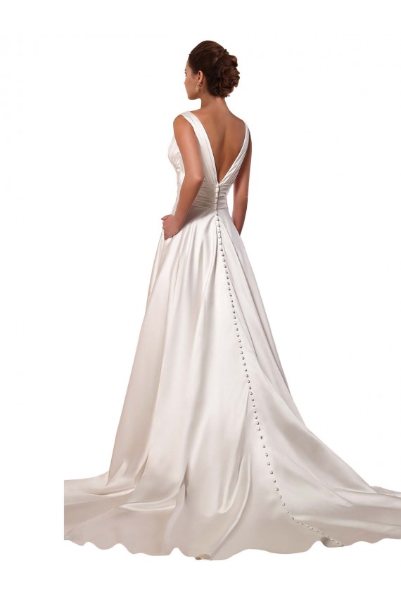 Sleeveless Ivory A-Line Satin V-Neck Wedding Gowns Mississauga