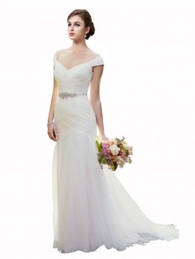 Sleeveless Ivory Mermaid Tulle Off the Shoulder Beach Wedding Dress Mississauga
