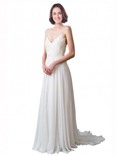 Sleeveless Ivory A-Line Spaghetti Straps Beach Wedding Dress Mississauga