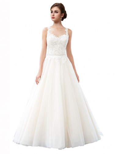 Sleeveless Ivory A-Line Illusion Neck Beach Wedding Dress Mississauga