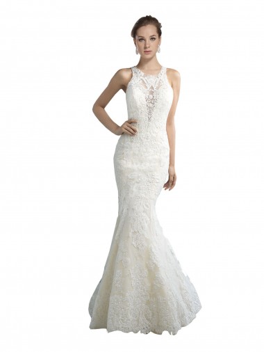 Sleeveless Ivory Mermaid Illusion Neck Beach Wedding Dress Mississauga