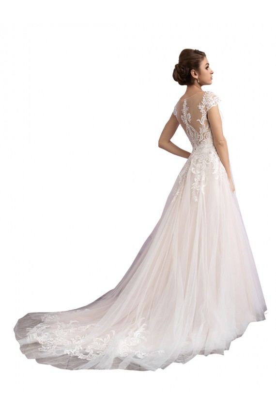 Cap Sleeves Ivory & Champagne A-Line Illusion Neck Beach Wedding Dress Mississauga