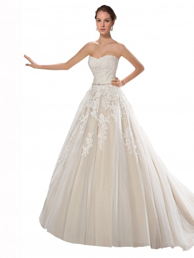 Sleeveless Ivory & Champagne A-Line Strapless Wedding Dress Mississauga