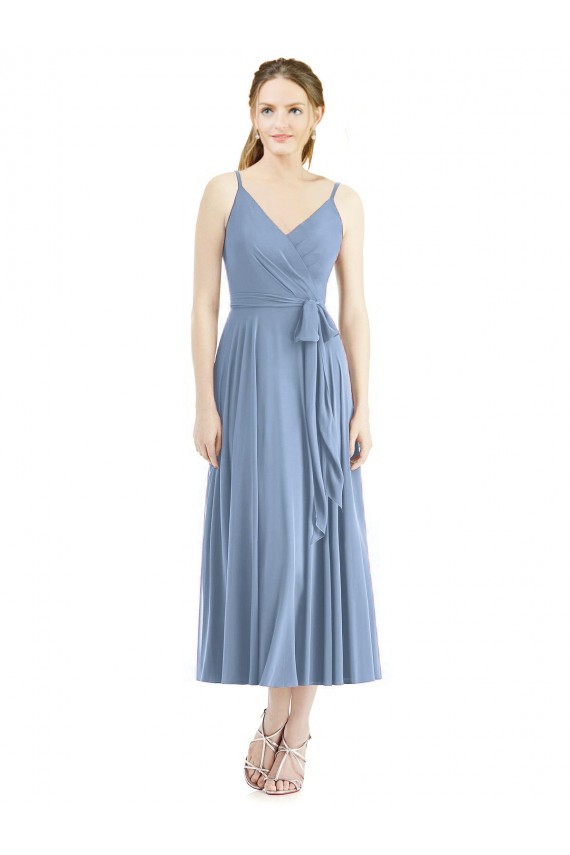 Sleeveless Dusty Blue A-Line Spaghetti Straps Bridesmaid Dress Mississauga
