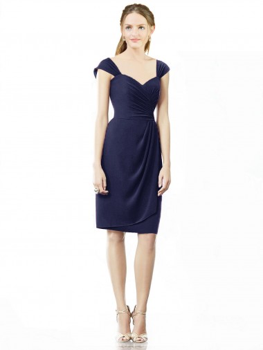 Cap Sleeves Dark Navy Sheath Sweetheart Bridesmaid Dress Mississauga