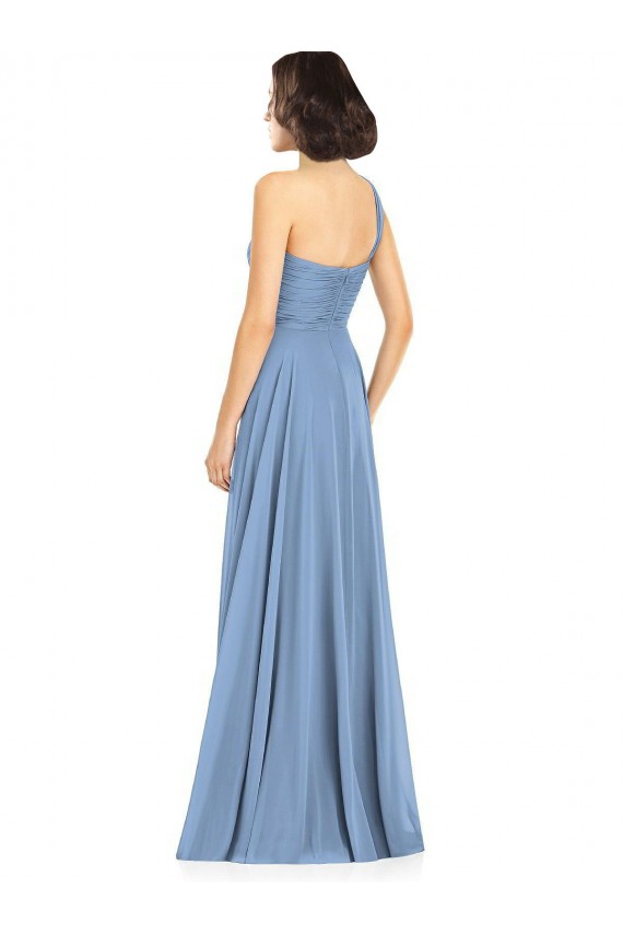 Sleeveless Dusty Blue A-Line One Shoulder Formal Dress / Bridesmaid Dress Mississauga