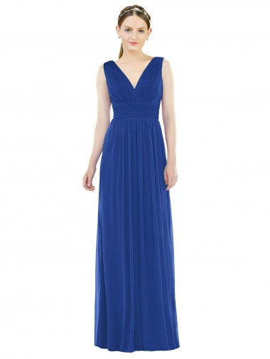 Sleeveless Royal Blue A-Line V-Neck Bridesmaid Gowns Mississauga