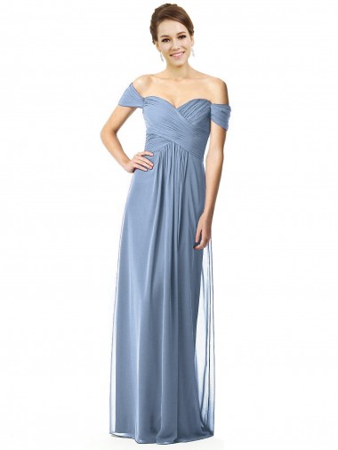 Cap Sleeves Dusty Blue A-Line Off the Shoulder Bridesmaid Dress Mississauga
