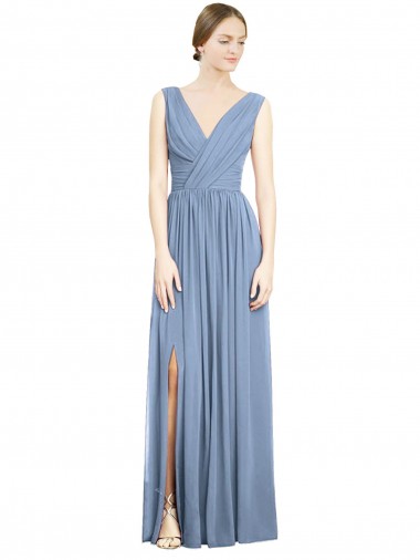 Sleeveless Dusty Blue A-Line V-Neck Semi Formal Evening Dress / Bridesmaid Dress Mississauga
