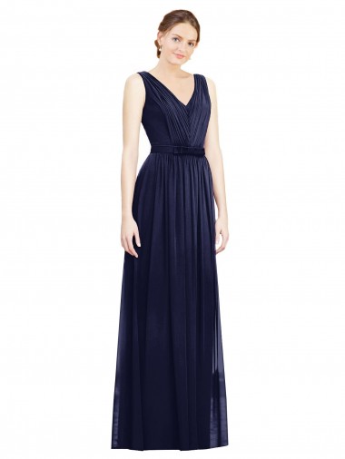 Sleeveless Dark Navy A-Line V-Neck Bridesmaid Gowns Mississauga