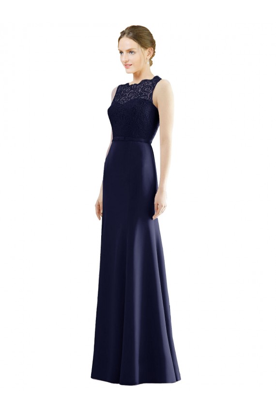 Sleeveless Dark Navy Mermaid Illusion Neck Bridesmaid Dress Mississauga
