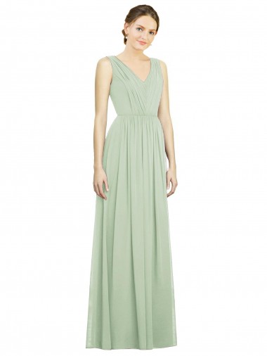 Sleeveless Sage V-Back A-Line V-Neck Bridesmaid Dress Mississauga