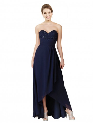 Sleeveless Dark Navy A-Line Sweetheart High Low Bridesmaid Dress Mississauga