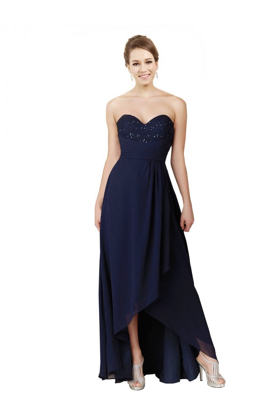 Sleeveless Dark Navy A-Line Sweetheart High Low Bridesmaid Dress Mississauga