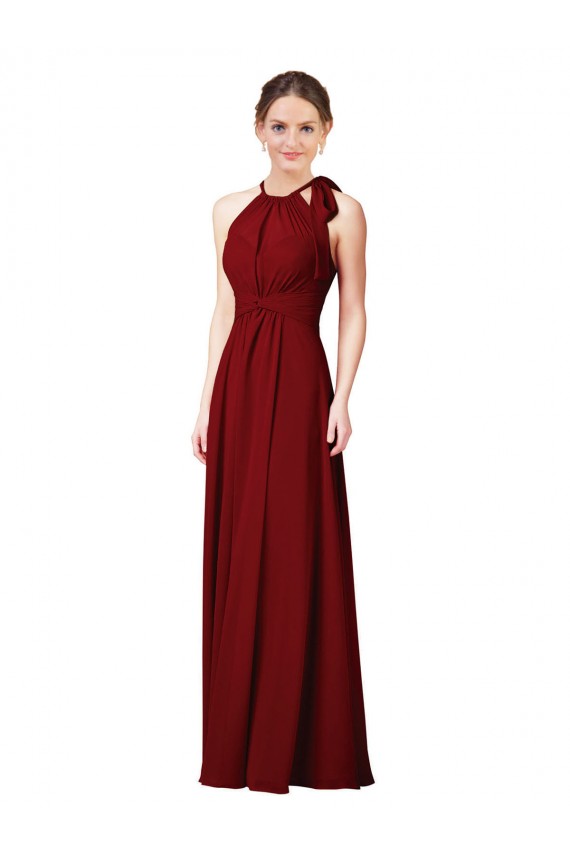 Sleeveless Burgundy Sheath Halter Neck Bridesmaid Dress Mississauga