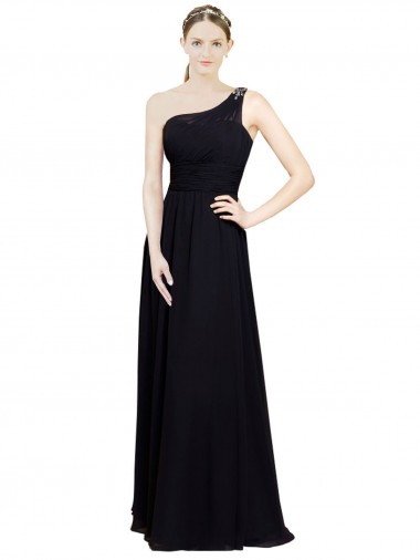 Sleeveless Black A-Line One Shoulder Bridesmaid Dresses Mississauga
