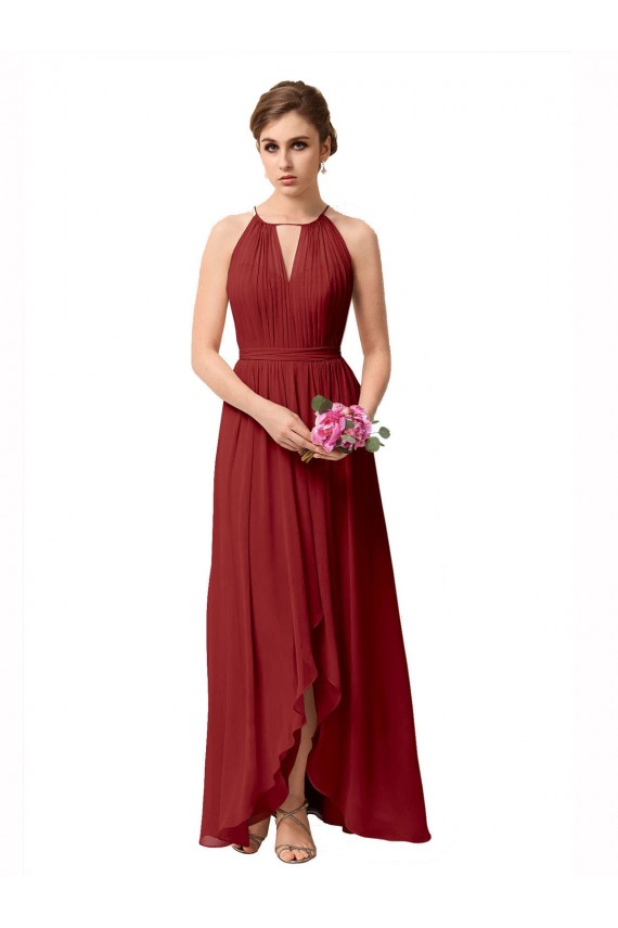 Sleeveless Burgundy A-Line High Neck High Low Bridesmaid Dress Mississauga