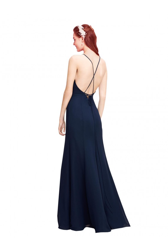 Sleeveless Dark Navy Mermaid Halter Neck Prom Dress / Bridesmaid Dress Mississauga