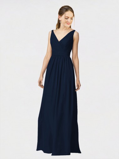 Sleeveless Dark Navy A-Line V-Neck Bridesmaid Dresses / Formal Dresses Mississauga