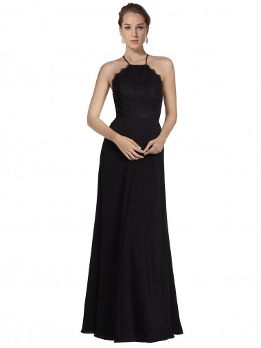 Sleeveless Black Open Back A-Line Halter Neck Bridesmaid Gown Mississauga