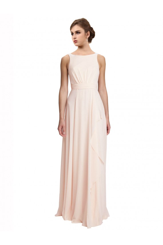 Sleeveless Cream Pink V-Back A-Line Bateau Neck Bridesmaid Dress / Evening Dress Mississauga