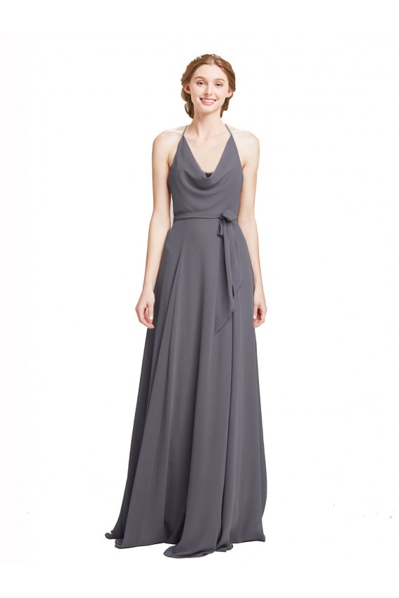 Sleeveless Slate Grey A-Line Spaghetti Straps Bridesmaid Dress Mississauga