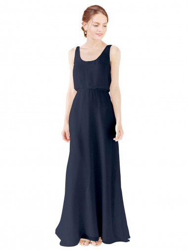 Sleeveless Dark Navy Open Back A-Line Scoop Neck Bridesmaid Dress Mississauga