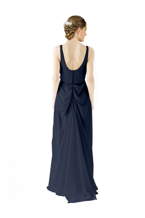 Sleeveless Dark Navy Open Back A-Line Scoop Neck Bridesmaid Dress Mississauga