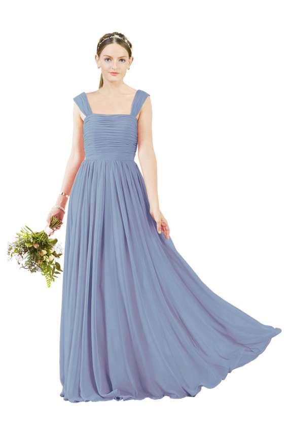 Sleeveless Dusty Blue Open Back A-Line Square Neck Bridesmaid Dress Mississauga