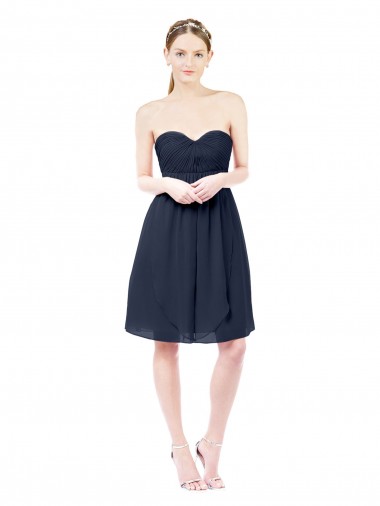 Sleeveless Dark Navy Open Back A-Line Sweetheart Bridesmaid Dress Mississauga