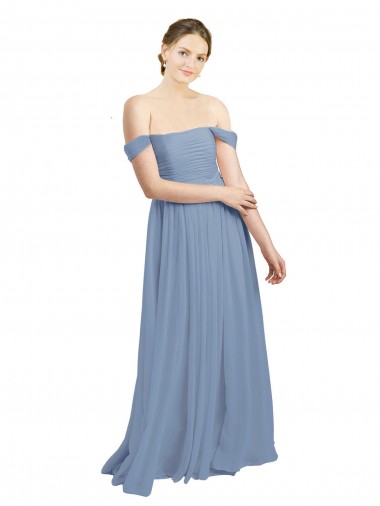 Sleeveless Dusty Blue Open Back A-Line Off the Shoulder Formal Dress / Bridesmaid Dress Mississauga