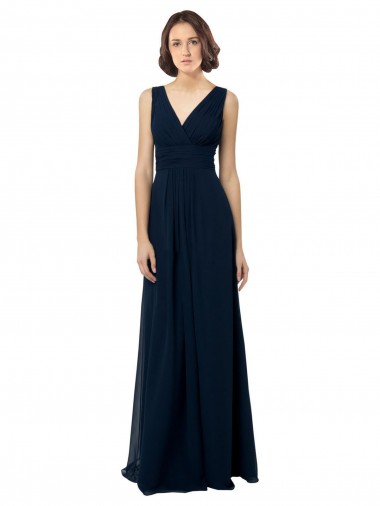 Sleeveless Dark Navy V-Back A-Line V-Neck Bridal Party Dress Mississauga