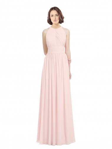 Sleeveless Pink Keyhole Back A-Line Halter Neck Bridesmaid Dress Mississauga