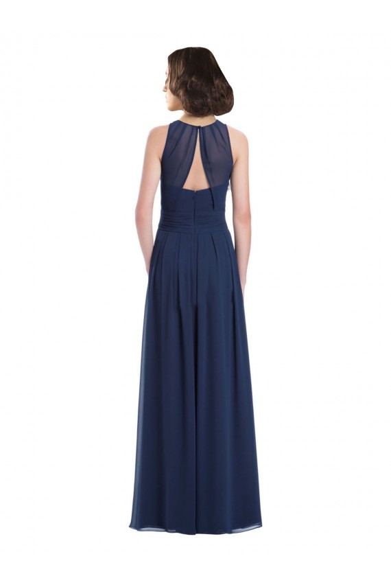 Sleeveless Dark Navy Keyhole Back A-Line Halter Neck Bridesmaid Dress Mississauga