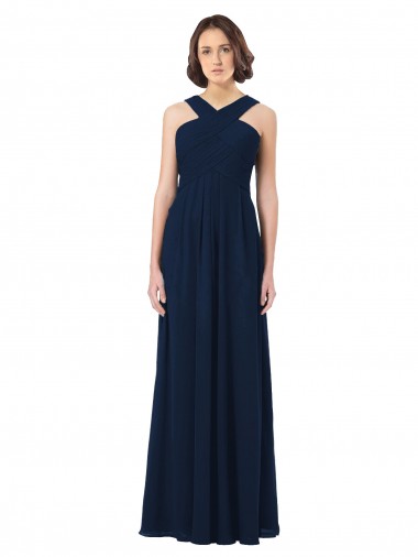 Sleeveless Dark Navy Open Back A-Line Off the Shoulder Bridesmaid Dress Mississauga