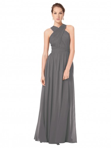 Sleeveless Stormy Silver Keyhole Back A-Line Halter Neck Bridesmaid Dress Mississauga