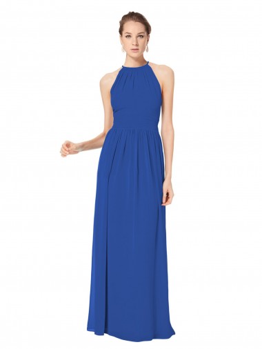 Sleeveless Royal Blue Keyhole Back A-Line Halter Neck Bridesmaid Dress / Evening Dress Mississauga