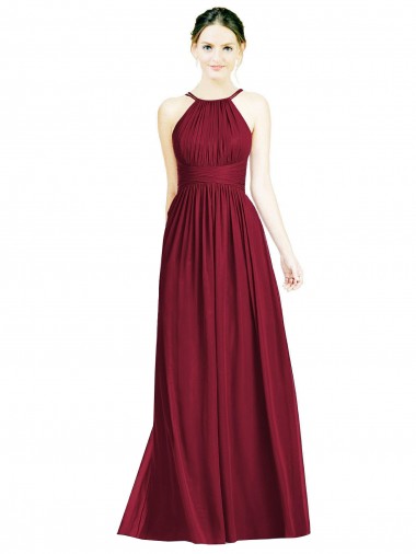Sleeveless Burgundy Open Back A-Line Halter Neck Formal Dress / Bridesmaid Dress Mississauga