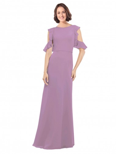 Cold Shoulder Dark Lavender Criss Cross Back A-Line High Neck Bridesmaid Dresses Mississauga