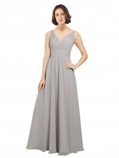 Sleeveless Oyster Silver V-Back A-Line V-Neck Bridesmaid Dress Mississauga