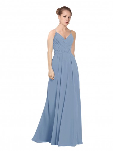 Sleeveless Dusty Blue V-Back A-Line V-Neck Evening Dress / Bridesmaid Dress Mississauga