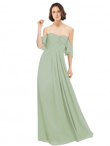 Cold Shoulder Smoke Green A-Line Off the Shoulder Bridesmaid Dress Mississauga